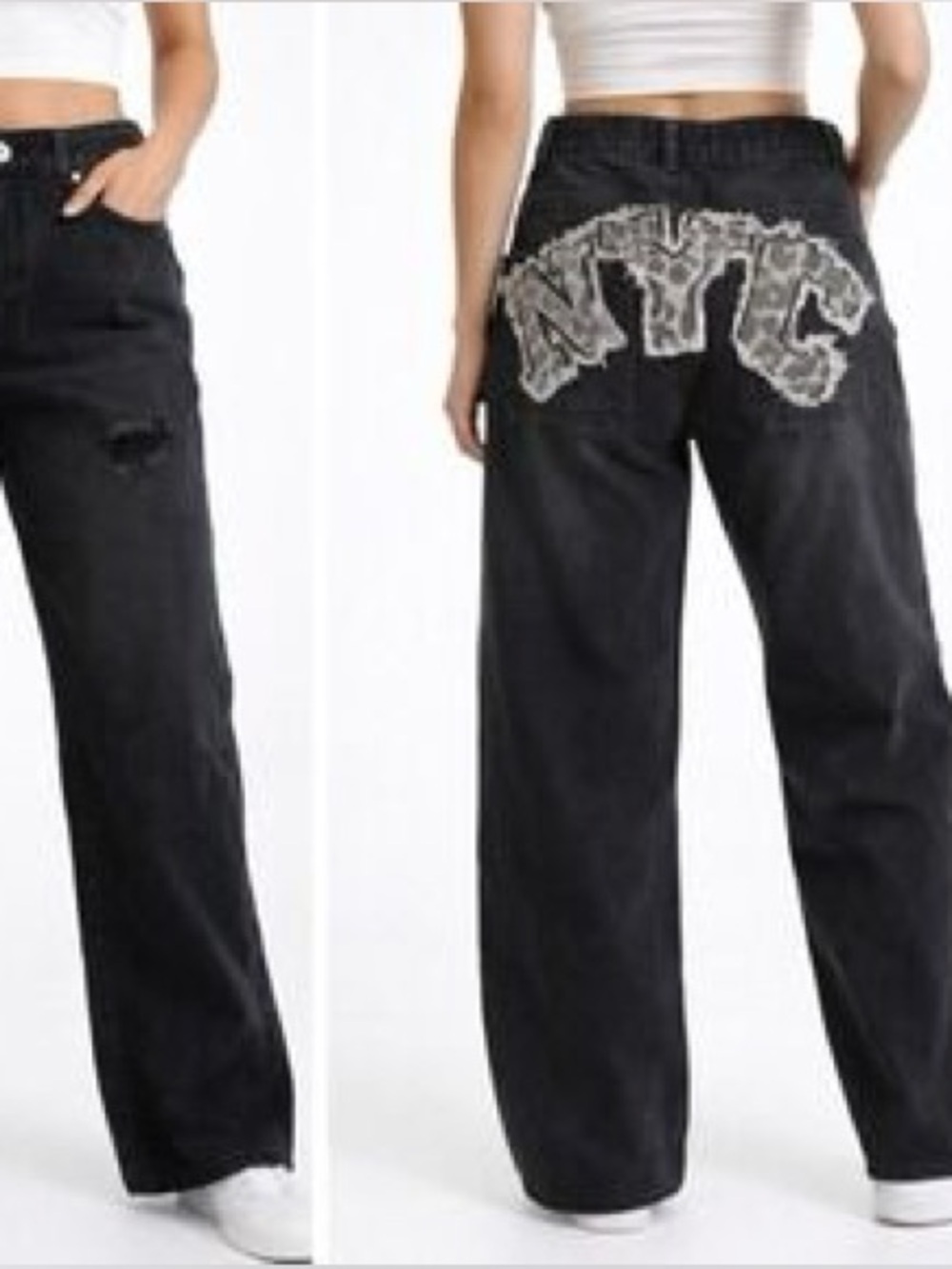 Disclosure NYC Jeans High Waist Wide Leg Distressed Leopard Black Edikted 1/25